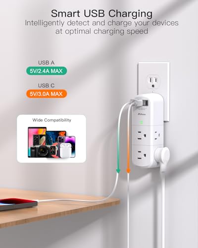 Image of Cruise Ship Essentials - Outlet Extender with Rotating Plug, 6 AC Outlets with USB Charging Ports, Multi Plug Wall Outlet USB C Charger Hub, Non Surge Protector Non Extension Cord