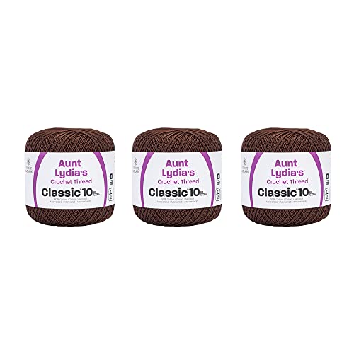 Aunt Lydia Classic Fudge Brown Crochet - 3 Pack Of 350Y/320M - Cotton - Gauge 10 - Crochet #TOP4