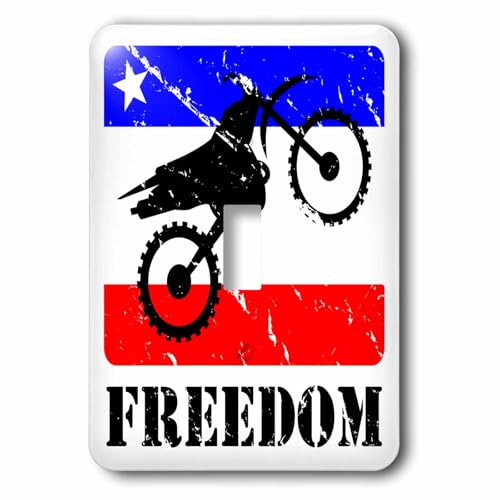 3dRose Distressed dirt bike graphic, freedom text, red single toggle switch