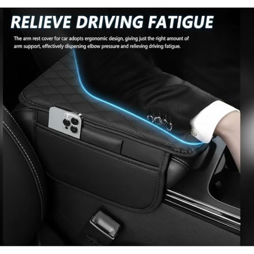 Image of Car Armrest Cushion with Storage, Heightened Padded Centre Console Extender with Quilted Leather-Finish Cover for Car, SUV and Compatible Vehicles, Car Armrest Cushion Pad