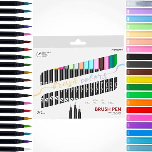 Newpen - Caneta Ponta Pincel - Brush Pen, 1 pacote com 19 cores+1 Blender, multicolorido