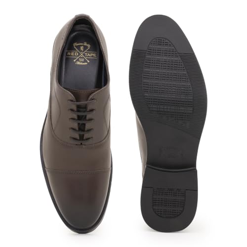 Image of Red Tape Men's Formal Shoes Black Leather Round Toe Lace-Up