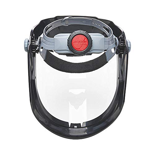 Jackson Safety Lightweight MAXVIEW Premium Face Shield with Ratcheting Headgear, Clear Tint, Uncoated, Black, 14200 (Remove Protective Film Before Use)