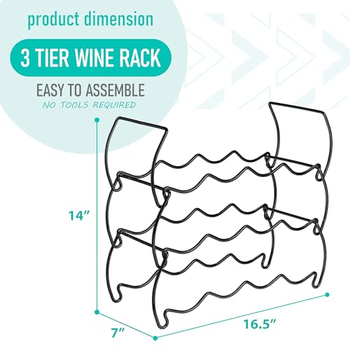 Sorbus 3-Tier Stackable Wine Rack - Classic Style Wine Racks for Bottles - Perfect for Bar, Wine Cellar, Basement, Cabinet, Pantry, etc - Hold 12 Bottles, Metal (Black) — view 2