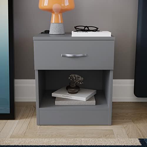 Vida Designs 1 Drawer Chest Bedside Cabinet Storage Unit Sliding Drawers Shelf Bedroom Furniture Grey