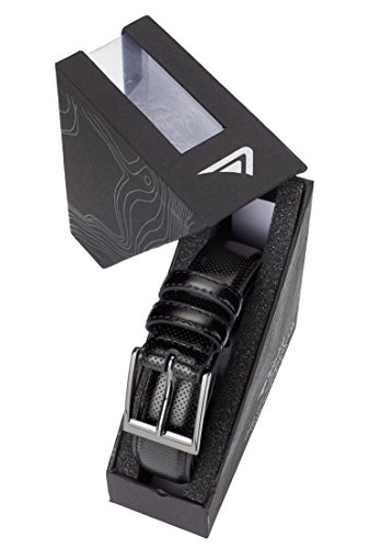 Sportoli Men's Classic Stitched Genuine Leather Uniform Dress Buckle Belt - Black Perforated - Size 36 (Waist 34)3