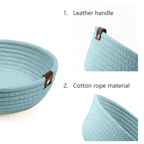 Image of Handmade Jute Cotton Storage Baskets Set of 3 for Dining Table, Fruit Basket & Roti Bowl, Cane Style Organizer for Kitchen, Home Decor, Washable Multipurpose (Aqua)