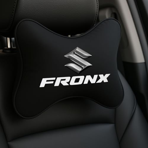 Image of Maruti Suzuki FRONX Car Headrest Neck Pillow - Neck Support Cushion for Driving | Soft Polyester, Ergonomic, Pain Relief, Travel Use | 26 x 18 cm (Black)