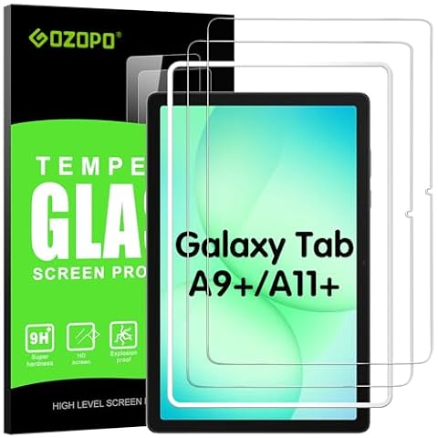 GOZOPO Ochraniacz ekranu do tabletu Samsung Galaxy Tab A9 Plus (A9+) / Tab A11 Plus (A11+) 27.9 cm, folia ze szkła hartowanego z ramką wyrównującą instalacyjną, 2 szt