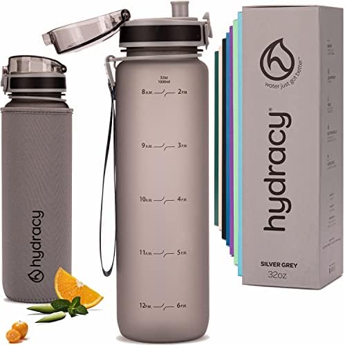 Hydracy Water Bottle with Time Marker - 500 ml 17 Oz BPA Free Water Bottle - Leak Proof & No Sweat Gym Bottle with Fruit Infuser Strainer - Ideal for Fitness or Sports & Outdoors Moonlight Green