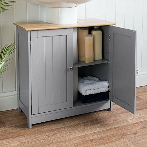 Under Sink Cabinet, Bathroom Floor Cabinet, Free Standing Wooden Sink Storage Unit, Basin Cupboard With 2 Door, Bathroom Cabinet Space Saver Organizer, 60 x 60 x 30 cm (Gray)
