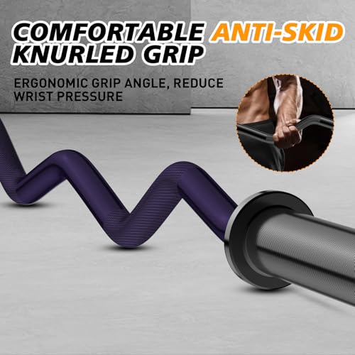 Image of Olympic EZ Curl Barbell Bar 47 inch, 2-Inch Curl Bars for Weight Lifting,Hip Thrusts,Squat,Biceps-Home Gym Chrome Curling Bar for 2 Inch Weight Plates -2 Spring Collars(500lb Weight Capacity)