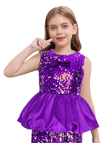 renvena Girls Sequin Tank Tops Bow Front Sleeveless Sparkle Glitter Shirts Peplum Tops Blouse3