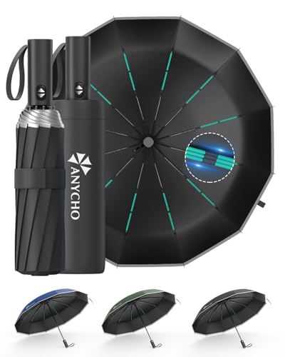 Image of ANYCHO Umbrella for Men, Wind & Rain Resistant umbrella 3 Fold for Women, Automatic Umbrella with UV Protection, Folding Umbrella for Travel with 36 Sturdy Ribs (Black)