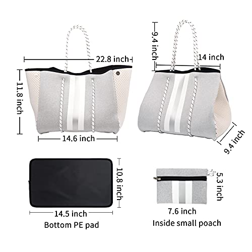 Ibee Tote Bag For Women,Neoprene Bag,Handbags For Women To Fit Cameras,Books,Clothing，Diaper Bag For Summer Beach Trips,Travel Pool Gym Studio Office School,Gift For Women Crafts (Silver) #TOP6
