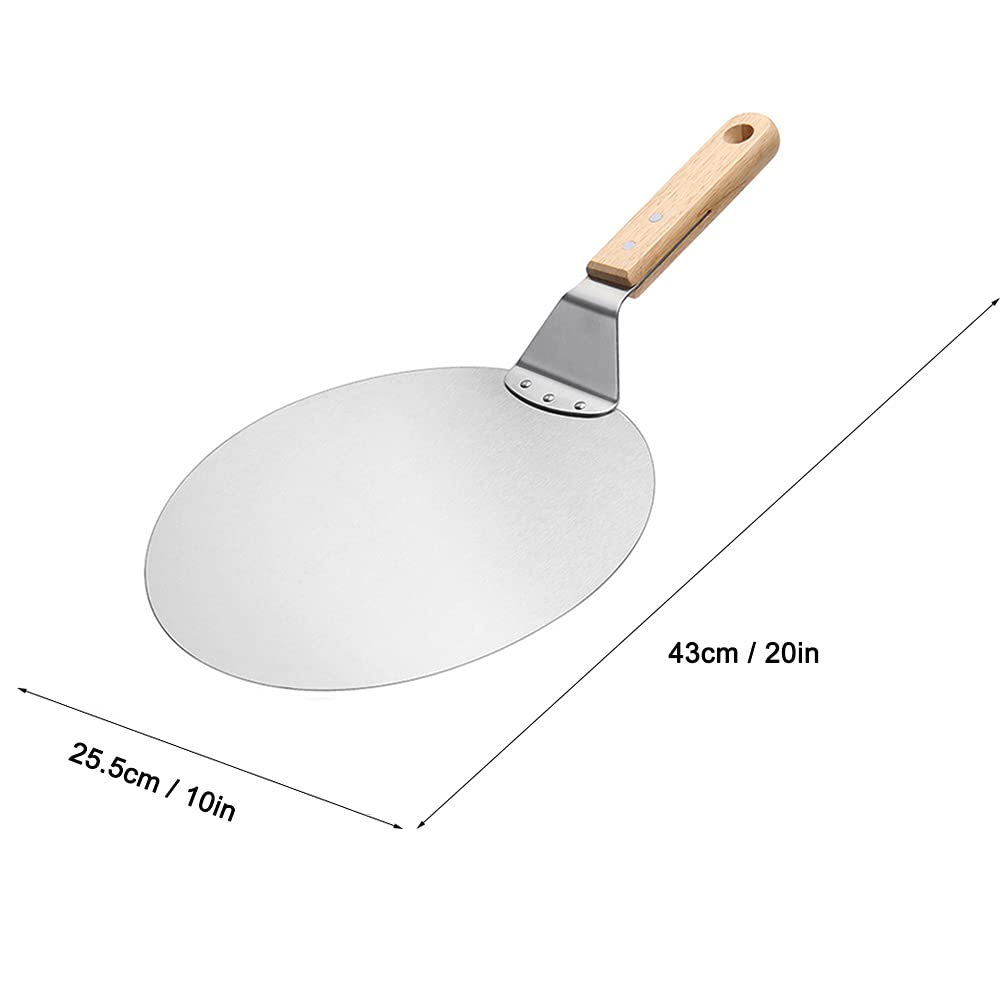 Pala per Pizza e Pane, Pala per Pizza in Acciaio Inossidabile con Manico, in 403 Acciaio Inossidabile, con Manico in Legno, per Pizza, Torte, Biscotti, Forno e Griglia, 25.5 cm / 10 pollici (Argento)