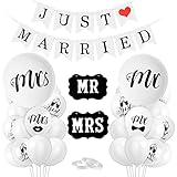 💞 Juego de 39 piezas de decoración de boda para recién casados: 20 x globos blancos, 10 x globos para recién casados, 1 globo gigante blanco mr (36 pulgadas), 1 globo gigante blanco mrs (36 pulgadas), 1 x letrero mr, 1 x letrero mrs, 1 x guirnalda de banner de recién casados, 1 globo de señor blanco (12 pulgadas), 1 globo de señora blanco (12 pulgadas), 2 cintas de globo.
