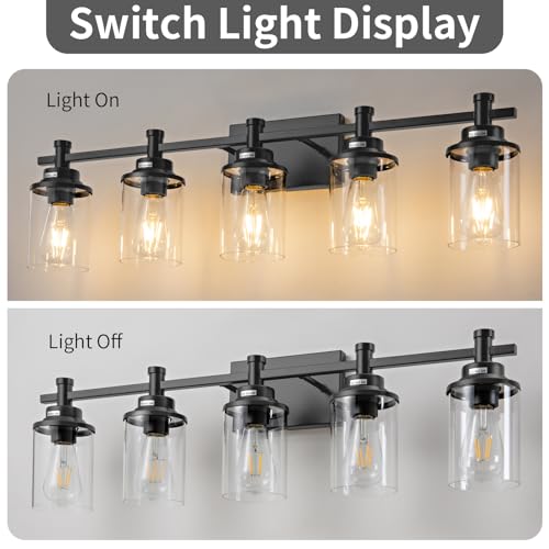 Aixialin 5-Light Black Bathroom Vanity Light, Modern Bathroom Light Fixtures Wall Sconces Over Mirror with Clear Glass Shade — view 5