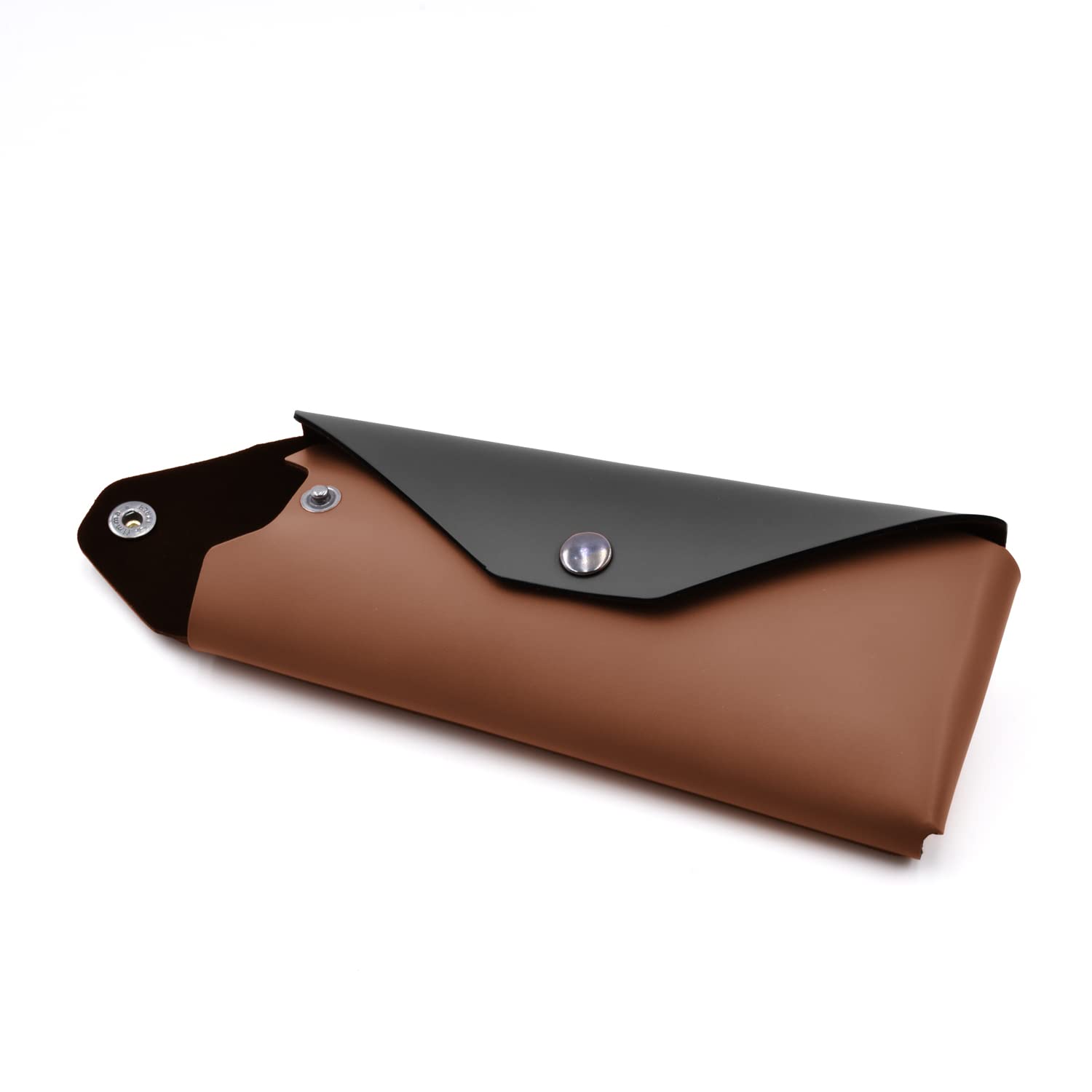 eglooh - Eros - Etui na długopisy i akcesoria skórzane cm 19x8 - Etui na okulary - Zamknięcie na guziki Brunite - w całości wyprodukowane we Włoszech, Naturalny brąz / czarny, Obudowa