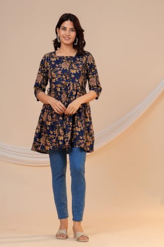 Image of THE Moon Star Women's Cotton Floral Printed Anarkali Maternity Feeding Kurti | Breastfeeding Dress for Mothers | Zipper Feeding Kurti, Nursing Kurti, Comfortable and Trendy Maternity Wear