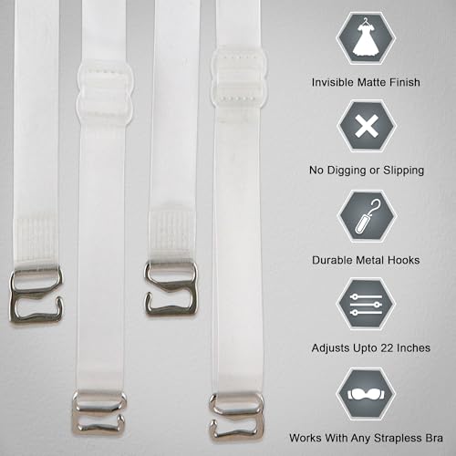 Fashion First Aid Clearly Gone Invisible Clear Bra Straps for Women – 3/4 Inch Wide with Metal Hooks – Adjustable Transparent Strap Pair for Strapless and Convertible Bras2