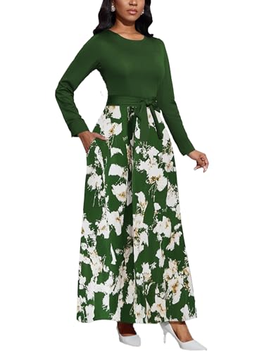 Image of BubFee Long Dress for Women Casual Long Sleeve Dresses Maxi Dress Empire Waist Loose with Belt