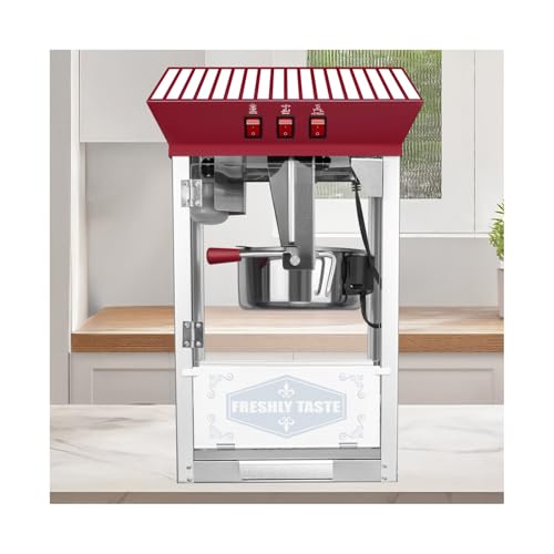 Image of Commercial Popcorn Maker Machine,12 Ounce Kettle Stainless Steel Commercial Popcorn Machine with Tempered Glass,Warming Deck, 800W Countertop Popcorn Popper for Parties LT Red