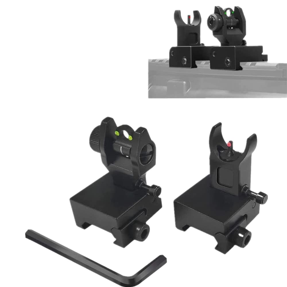 FIRECLUB Tactical Front and Rear Folding Flip up Iron Sights for Hunting (Black with glass fibre)