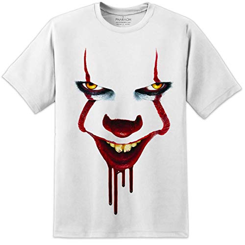 Digital Pharaoh Hommes Pennywise It Clown T Shirt Horreur Halloween Film - Blanc, M = 38/40"
