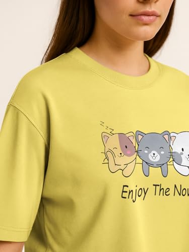 Image of HELLCAT Beige Printed Loose Fit Crew-Neck Crop T-Shirt for Women