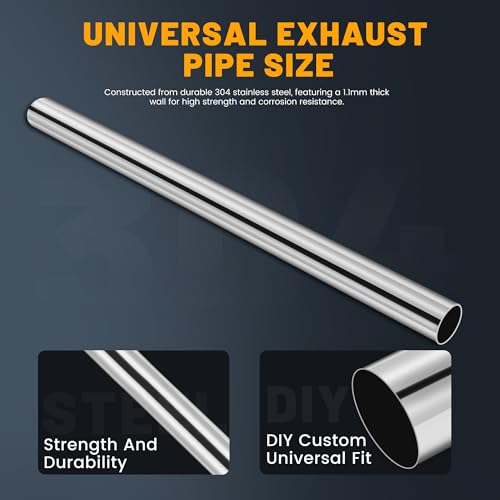 Image of 3 Inch Stainless Steel Exhaust Pipe 40 Inch Long, 3 inch OD x 40 inch Length T304 Straight Exhaust Tubing DIY Extension Pipe, Automotive Universal Fit, 2 Pack