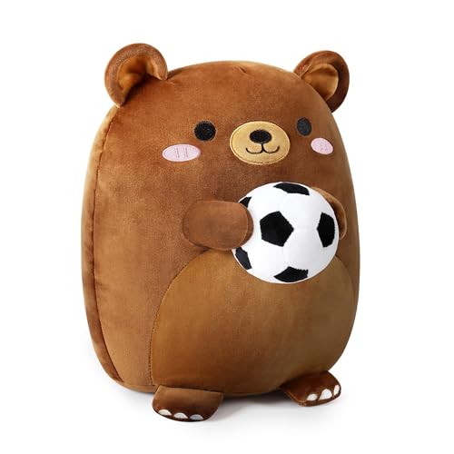 shownicer Bear Football Peluche Jouet de Football en Peluche 35 cm Doudou en Peluche Kawaii pour Fans Foot Enfants Adultes