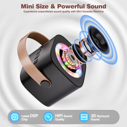 Karaoke Machine for Kids, Portable Bluetooth Mini Karaoke Microphone Singing Speaker with 2 Wireless Mic, Long Battery Life and Stereo Sound, Christmas Birthday Gifts for Family Home Party Black - Thumbnail 3
