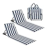 SONGMICS Lot de 2, Chaise Longue, Transat de Plage, avec Appui-tête, Dossier Inclinable, P...