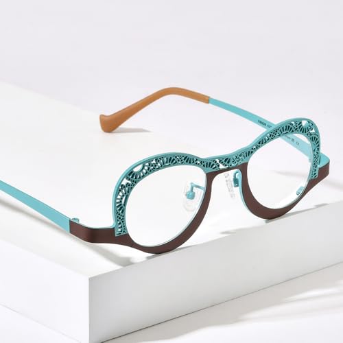 Image of FONEX Colorful Pure Titanium Glasses Frame Women Retro Round Eyeglasses