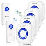 Wireless Doorbell PHYSEN Door Bells & Chimes Wireless with Mute Mode, 58 Doorbell Chime, 5 Volume Levels, 1000-ft Range, 4 Receivers + 2 Doorbell Button for Home with LED Strobe – Model CW