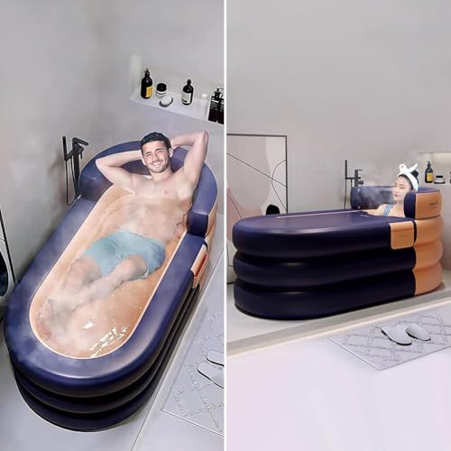 Image of Inflatable Adult Bathtub, Foldable Portable Durable Soaking Bath Tub with Cordless Air Pump, PVC Inflatable Pool, Quick Drain Design, for Family Bathroom Spa Massage
