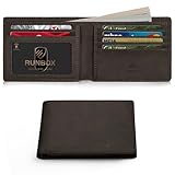 RUNBOX Wallet for Men Slim Leather Bifold RFID Blocking Minimalist Front Pocket Design with Gift Box