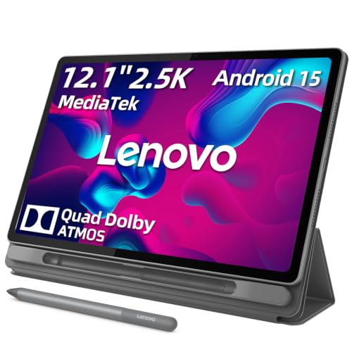 Image of Lenovo Idea Tab Plus 12.1 inch Tablet, 2.5K Touchscreen 90Hz Display, MediaTek Dimensity, 8GB RAM, 384GB(UFS+SD) Storage, Quad Dolby Atmos Speakers, Android 15, Tab Pen & Folio Case Included, Luna Grey