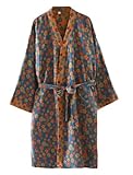 UUNBS Kimono japonés para Mujer Bata de Gasa Jacquard 100% algodón Yukata Ligera para Sauna Ropa de Estar en casa,Colored,L
