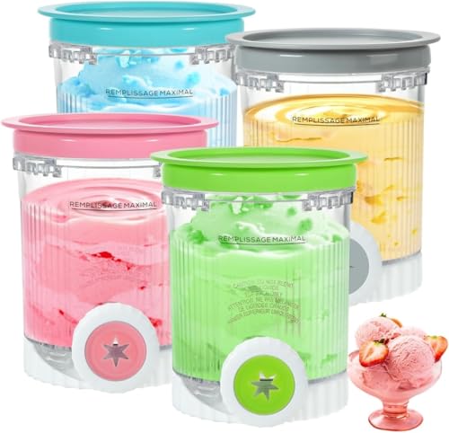 4 Pieces Container for Ninja Swirl by CREAMi Ice Maker NC700 Series Pots Compatible with Ninja Swirl NC701Uk Accessory BPA Free and Dishwasher