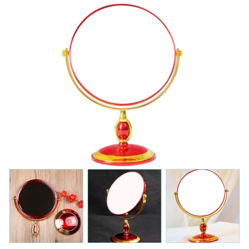 Espejo de tocador doble cara redondo con soporte rojo miniatura 7