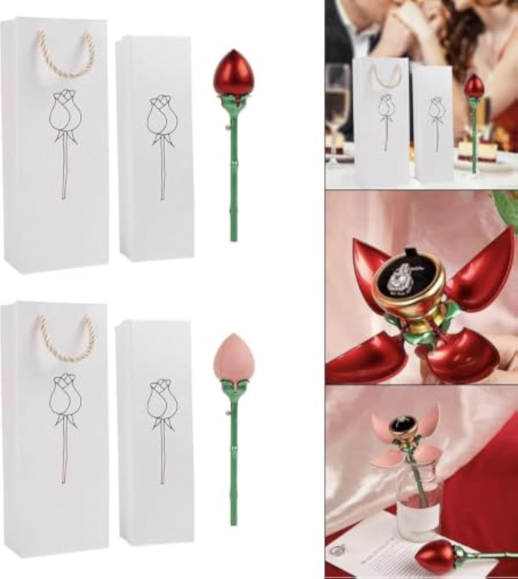 Red Flower Design Ring Gift Box with Gift Bag