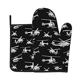 YYHHAOFA Ensemble de gants de cuisine et maniques Helicopter Prints : épais et durable, anti-brûlure et isolant thermique