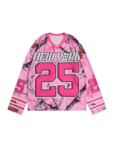 Men's Jersey T Shirt Number Graphic Tees Long Sleeve V Neck Oversized Tee Shirt Streetwear