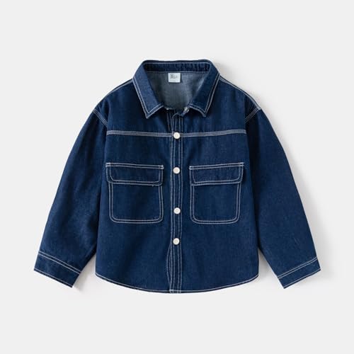 Boys Girls Denim Shirt Lapel Oversize Long Sleeve Button Cowboy Outwear Teen Casual Solid Jacket with Pocket3