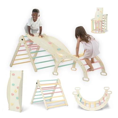Image of Delta Children Lil' Climber Gym - Indoor Climbing Gym /Jungle Gym for Kids - Montessori Toy with Reversible Arch /Rocking Chair, Reversible Rock Wall /Slide Ramp and Pikler Triangle - for Toddlers 3+