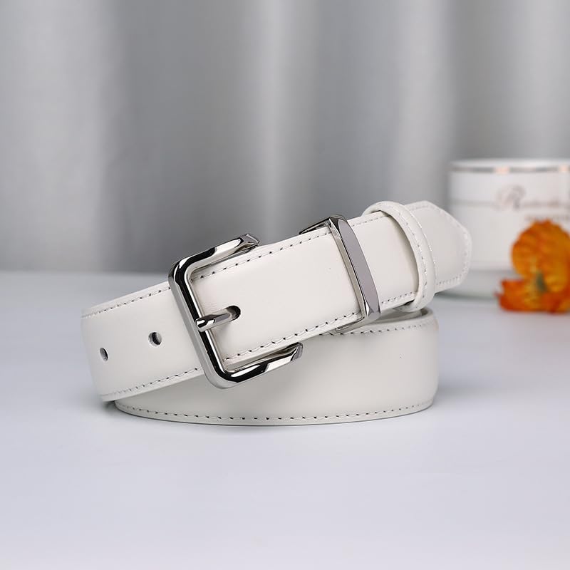 Women's Genuine Cow Leather Skinny Belt - 1.1" Stitched Waist Strap With Silver Buckle4