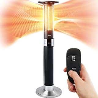 SereneLife 1500W Infrared Electric Patio Heater - Portable Tower Heater with Remote Control for Indoor/Outdoor Use, Ideal for Restaurants, Patios, Backyards, Garages, Decks (Black)