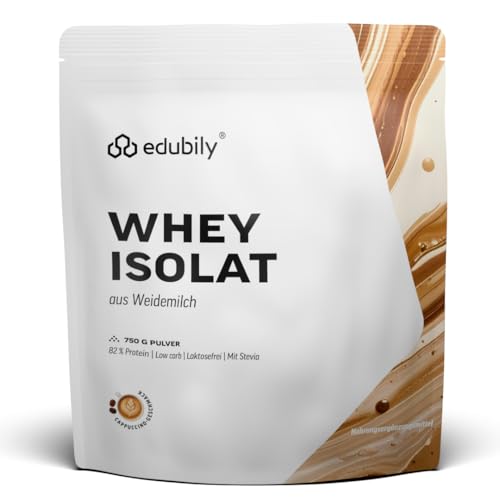 edubily® Whey Protein Isolat • Laktosefrei • Sehr gut lösliches Eiweißpulver ohne Kohlenhydrate & Zucker • Aus irischer Weidehaltung (750 g, Cappuccino mit Stevia)